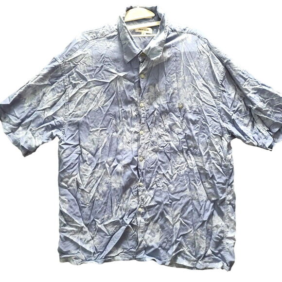 Pierre Cardin Mens Button-up Shirt Blue Size XL 100% Rayon Short Sleeve Palms - Picture 1 of 12